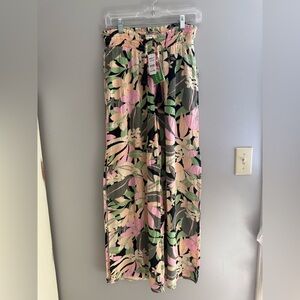 Roxy Tropical Rhythm Beach Pants Swimsuit Cover Womens SZ M Floral Wide Slit Leg